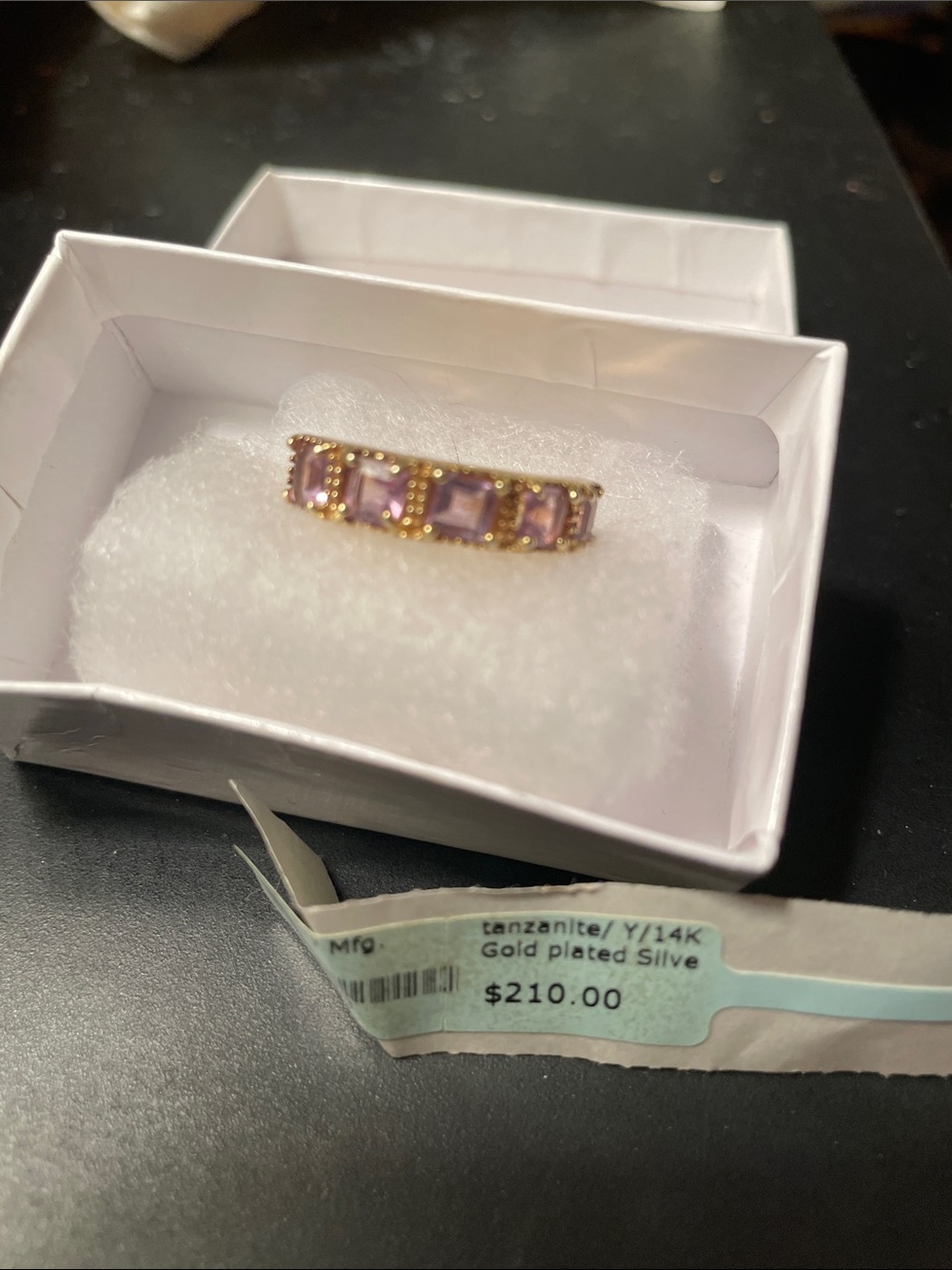 14K Gold-Plated Silver Pink Tanzanite-Style Cubic Ring